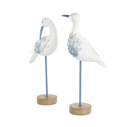 White with Blue Coral Pattern Polystone Bird Sculpture Set